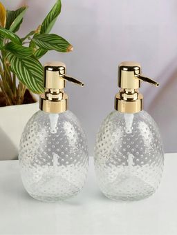 Kookee - Transparent Glass Soap Dispenser Stylish Refillable Pump for Bathroom (Pack of 2)