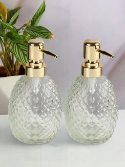 Kookee - Transparent Glass Soap Dispenser Stylish Refillable Pump for Bathroom (Pack of 2)