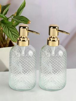 Kookee - Transparent Glass Soap Dispenser Stylish Refillable Pump for Bathroom (Pack of 2)