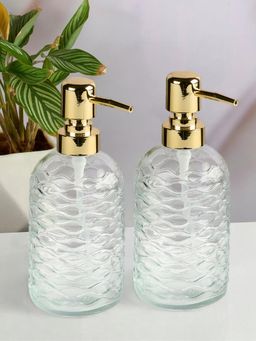 Kookee - Transparent Glass Soap Dispenser Stylish Refillable Pump for Bathroom (Pack of 2)