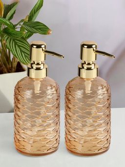 Kookee - Orange Glass Soap Dispenser Stylish Refillable Pump for Bathroom (Pack of 2)