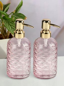Kookee - Pink Glass Soap Dispenser Stylish Refillable Pump for Bathroom & Kitchen (Pack of 2)