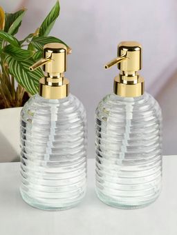 Kookee - Transparent Glass Soap Dispenser Stylish Refillable Pump for Bathroom (Pack of 2)