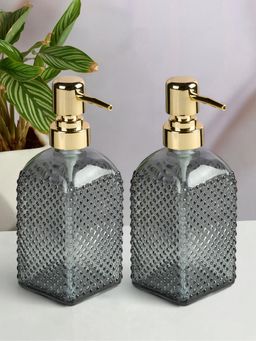 Kookee - Grey Glass Soap Dispenser Stylish Refillable Pump for Bathroom & Kitchen (Pack of 2)