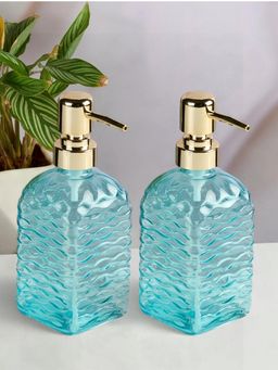 Kookee - Blue Glass Soap Dispenser Stylish Refillable Pump for Bathroom & Kitchen (Pack of 2)