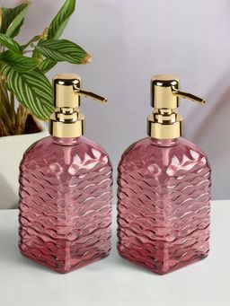 Kookee - Pink Glass Soap Dispenser Stylish Refillable Pump for Bathroom & Kitchen (Pack of 2)
