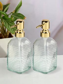 Kookee - Transparent Glass Soap Dispenser Stylish Refillable Pump for Bathroom (Pack of 2)