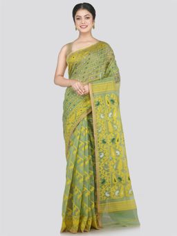 PinkLoom - Women's Soft Cotton Jamdani Saree Without Blouse Piece, Green