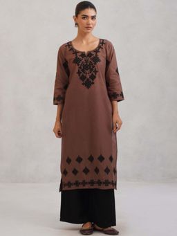 Colorkosh - Brown Chikankari Embroidered Stylish Kurta