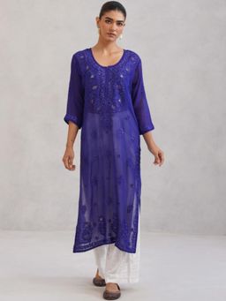 Colorkosh - Blue Chikankari Embroidered Stylish Kurta