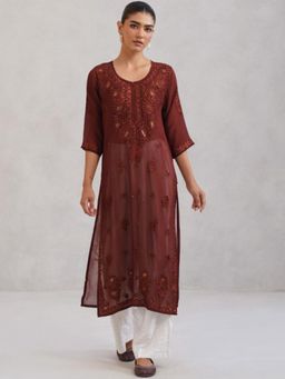 Colorkosh - Brown Chikankari Embroidered Stylish Kurta