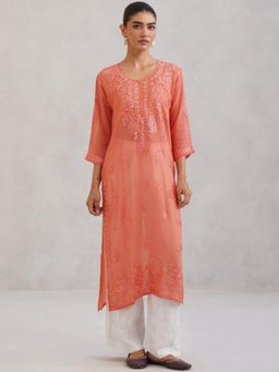 Colorkosh - Peach Chikankari Embroidered Stylish Kurta