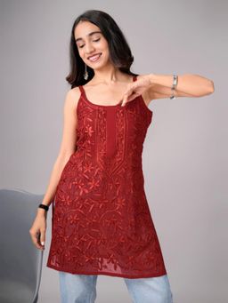 Colorkosh - Maroon Chikankari Embroidered Stylish Kurti