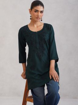 Colorkosh - Teal Chikankari Embroidered Stylish Kurti
