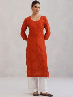 Colorkosh - Rust Chikankari Embroidered Stylish Kurta