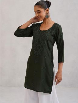 Colorkosh - Olive Chikankari Embroidered Stylish Kurti