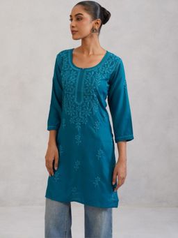 Colorkosh - Teal Chikankari Embroidered Stylish Kurti