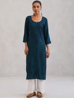 Colorkosh - Teal Chikankari Embroidered Stylish Kurta