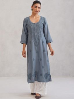 Colorkosh - Grey Chikankari Embroidered Stylish Kurta