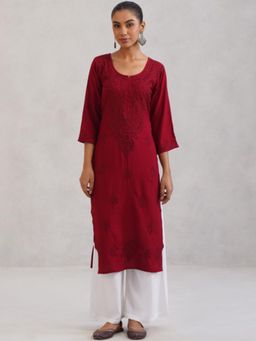 Colorkosh - Maroon Chikankari Embroidered Stylish Kurta