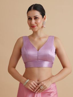 Niraha - Women Lilac Satin V-Neck Sleeveless Saree Blouse