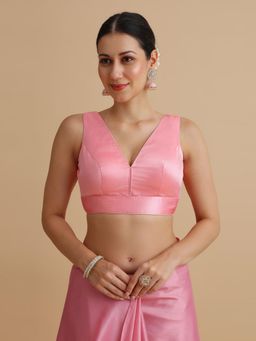 Niraha - Women Pink Satin V-Neck Sleeveless Saree Blouse
