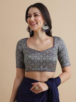 Niraha - Women Black Woven Design Sweetheart Neck Saree Blouse