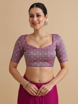 Niraha - Women Magenta Woven Design Sweetheart Neck Saree Blouse