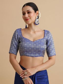 Niraha - Women Navy Blue Woven Design Sweetheart Neck Saree Blouse