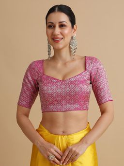 Niraha - Women Pink Woven Design Sweetheart Neck Saree Blouse