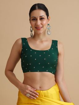 Niraha - Women Bottle Green Embellished Sleeveless Saree Blouse