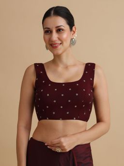 Niraha - Women Maroon Embellished Sleeveless Saree Blouse