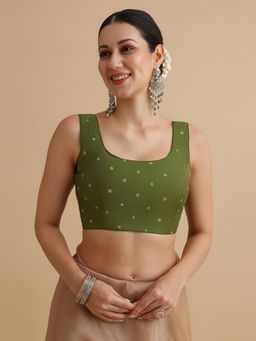 Niraha - Women Olive Green Embellished Sleeveless Saree Blouse