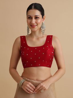 Niraha - Women Red Embellished Sleeveless Saree Blouse