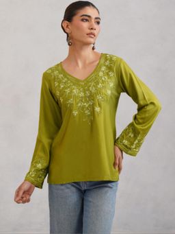 Colorkosh - Green Chikankari Embroidered Stylish Kurti