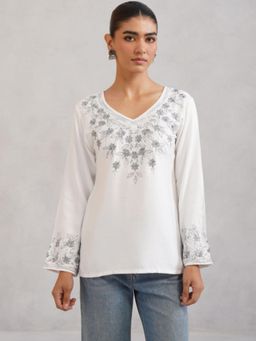 Colorkosh - White Chikankari Embroidered Stylish Kurti