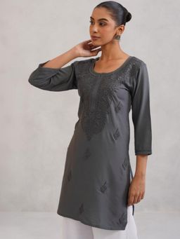 Colorkosh - Grey Chikankari Embroidered Stylish Kurti