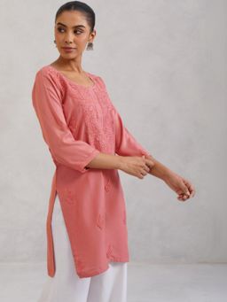 Colorkosh - Peach Chikankari Embroidered Stylish Kurti