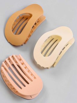 OOMPH - Combo Of 3 Hair Claw Clip - Curved Flat Round Lay Down - Tan, Beige, Peach (Pack of 3)