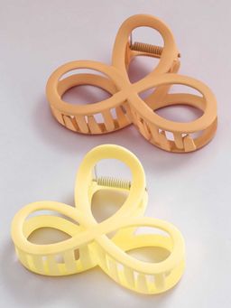 OOMPH - Combo Of 2 Hair Claw Clip - Floral Shape - Beige And Light Tan Color (Pack of 2)