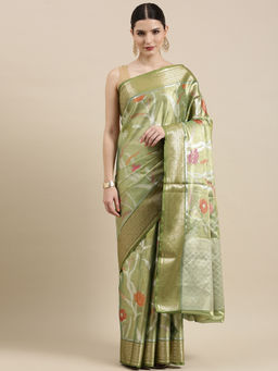 Banarasi Silk Works - Green Rajkot Patola Saree with Unstitched Blouse
