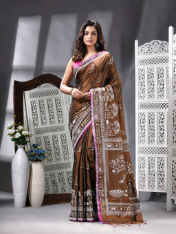 Angoshobha - Handloom Printed Tissue Copper Saree with Unstitched Blouse
