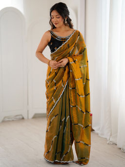Akhilam - Satin Embellished Designer Gold Saree With Unstitched Blouse