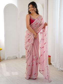 Akhilam - Satin Embellished Designer Mauve Saree With Unstitched Blouse