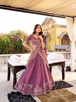 LooknBook Art - Lavender Crush Embroidery Stitched Lehenga with Unstitched Choli and Dupatta