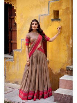 LooknBook Art - Off White Chanderi Embroidered Stitched Lehenga with Unstitched Choli and Dupatta