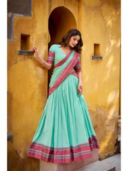 LooknBook Art - Blue Luxury Chanderi Embroidered Stitched Lehenga with Unstitched Choli and Dupatta