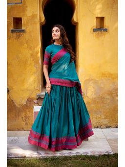 LooknBook Art - Teal Luxury Chanderi Embroidered Stitched Lehenga with Unstitched Choli and Dupatta
