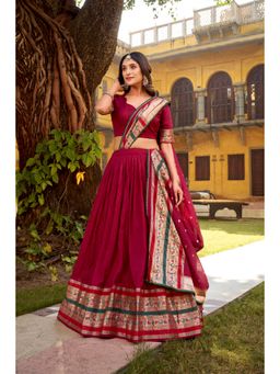 LooknBook Art - Magenta Pure Chanderi Zari Work Stitched Lehenga with Unstitched Choli and Dupatta