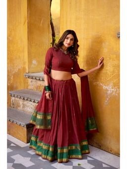 LooknBook Art - Maroon Pure Chanderi Zari Weaving Stitched Lehenga with Unstitched Choli and Dupatta